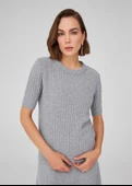 Peraluna Bisiklet Yaka Yarım Kol Kaşmir Karışım Kadın Triko Bluz - Gri Melanj thumbnail 3