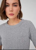 Peraluna Bisiklet Yaka Yarım Kol Kaşmir Karışım Kadın Triko Bluz - Gri Melanj thumbnail 5
