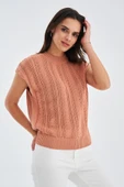 Peraluna SİMA BLOUSE Ajur Detaylı Düşük Kollu Yazlık Kadın Triko Bluz - Somon - 2