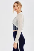 Peraluna BUTTERFLY BOLERO File Örgü Uzun Kol Triko Kadın Bolero - Ekru thumbnail 3