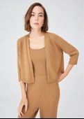 Peraluna Reglan Kollu Kaşmir Karışım Kısa Kadın Triko Bolero - Camel Melanj thumbnail 2