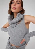 Peraluna Saç Örgü Kaşmir Karışım Kadın Triko Boyunluk - Gri Melanj thumbnail 3