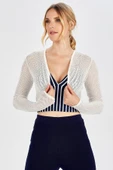 Peraluna BUTTERFLY BOLERO File Örgü Uzun Kol Triko Kadın Bolero - Ekru thumbnail 1