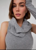 Peraluna Saç Örgü Kaşmir Karışım Kadın Triko Boyunluk - Gri Melanj thumbnail 2