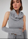Peraluna Saç Örgü Kaşmir Karışım Kadın Triko Boyunluk - Gri Melanj thumbnail 4