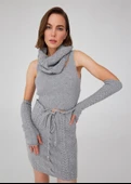 Peraluna Saç Örgü Kaşmir Karışım Kadın Triko Boyunluk - Gri Melanj thumbnail 1