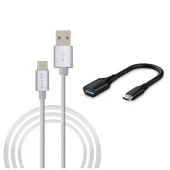 Philips 3A 60W UsbA to Type-C 1.2M Hızlı Şarj ve Data Kablosu Beyaz + ScHitec Type-C to UsbA 3.0 OTG Dönüştürücü Adaptör thumbnail 1