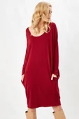 Peraluna 3/4 Kol Balon Kadın Elbise - BORDO thumbnail 3