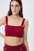 Styleboom X Peraluna ELIZABETH BRALET Düğme Detaylı Askılı Kadın Triko Bralet - Bordo thumbnail 3