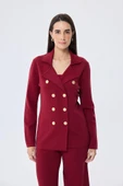 Styleboom X Peraluna KATHERINE BLAZER Çelik Örgü Klasik Kesim Düğmeli Blazer Kadın Triko Ceket - Bordo thumbnail 2