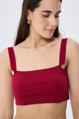 Styleboom X Peraluna ELIZABETH BRALET Düğme Detaylı Askılı Kadın Triko Bralet - Bordo thumbnail 4