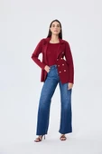 Styleboom X Peraluna KATHERINE BLAZER Çelik Örgü Klasik Kesim Düğmeli Blazer Kadın Triko Ceket - Bordo thumbnail 5