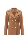 Styleboom X Peraluna KATHERINE BLAZER Çelik Örgü Klasik Kesim Düğmeli Blazer Kadın Triko Ceket - Camel thumbnail 8