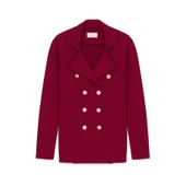 Styleboom X Peraluna KATHERINE BLAZER Çelik Örgü Klasik Kesim Düğmeli Blazer Kadın Triko Ceket - Bordo thumbnail 9