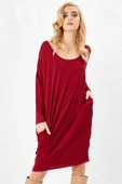 Peraluna 3/4 Kol Balon Kadın Elbise - BORDO thumbnail 5