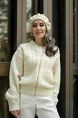 Styleboom X Peraluna DOVER BOMBER JACKET Saç Örgü Triko Bomber Kadın Triko Ceket - Ekru - 1