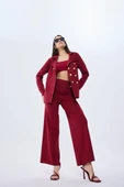 Styleboom X Peraluna KATHERINE BLAZER Çelik Örgü Klasik Kesim Düğmeli Blazer Kadın Triko Ceket - Bordo thumbnail 7