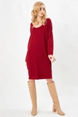 Peraluna 3/4 Kol Balon Kadın Elbise - BORDO thumbnail 1