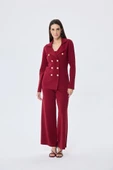 Styleboom X Peraluna KATHERINE BLAZER Çelik Örgü Klasik Kesim Düğmeli Blazer Kadın Triko Ceket - Bordo thumbnail 1
