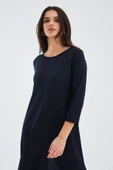 Peraluna Bol İnce Yazlık Şifonlu Kadın Triko Elbise - Lacivert thumbnail 2