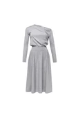 Styleboom X Peraluna MAYFAIR DRESS Yaka Büzgü Detaylı Tek Omuz Açık Kadın Triko Elbise - Gri Melanj - 6