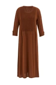 Peraluna Roba Detaylı Bol Kesim Merino Yün Karışım Uzun Kadın Triko Elbise - Kahve thumbnail 7