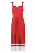 Styleboom X Peraluna KELLY DRESS Askılı Bağlama Detaylı Rahat Kesim Midi Boy Yazlık Kadın Triko Elbise - Kırmızı - 8