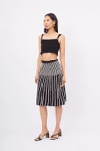 Peraluna JULE SKIRT Midi Boy Çizgili Çan Etek - SİYAH_EKRU thumbnail 6