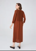 Peraluna Roba Detaylı Bol Kesim Merino Yün Karışım Uzun Kadın Triko Elbise - Kahve thumbnail 6