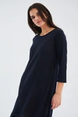 Peraluna Bol İnce Yazlık Şifonlu Kadın Triko Elbise - Lacivert thumbnail 3