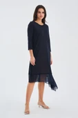 Peraluna Bol İnce Yazlık Şifonlu Kadın Triko Elbise - Lacivert thumbnail 1