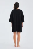 Peraluna HİROMİ DRESS %100 Pamuk 3/4 Kol Diz Hizası Yazlık Kadın Elbise - Siyah - 9