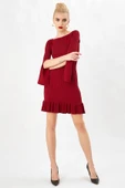 Peraluna Ribanalı Fırfırlı Kadın Abiye Elbise - BORDO thumbnail 1