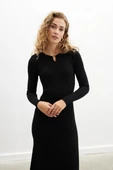 Styleboom X Peraluna DORSET DRESS Toka Detaylı Ribana Örgü Midi Kadın Triko Elbise - Siyah - 3