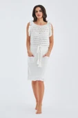 Peraluna MIYOKI DRESS %100 Pamuk Diz Hizası Yazlık Kadın Triko Elbise - Kırık Beyaz thumbnail 6