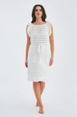 Peraluna MIYOKI DRESS %100 Pamuk Diz Hizası Yazlık Kadın Triko Elbise - Kırık Beyaz thumbnail 1