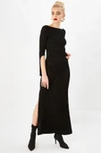 Peraluna Sırtı Açık Uzun Abiye Elbise - SİYAH thumbnail 6