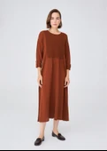 Peraluna Roba Detaylı Bol Kesim Merino Yün Karışım Uzun Kadın Triko Elbise - Kahve thumbnail 1