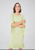 Peraluna Ribanalı Diz Boyu Abiye Kadın Triko Elbise - Yeşil thumbnail 2