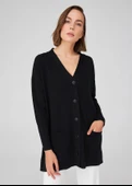 Peraluna NICOLA LONG CARDIGAN Cepli Klasik Kesim V Yaka Uzun Kadın Triko Hırka - Siyah - 2