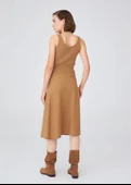 Peraluna Kloş Kesim Kaşmir Karışım Diz Altı Triko Etek - Camel thumbnail 9