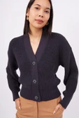Peraluna OLIVIA CARDIGAN Selanik Örgü %100 Pamuk V Yaka Kadın Triko Hırka - Siyah - 5