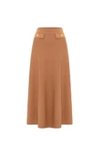 Styleboom X Peraluna VIVIEN SKIRT Düğme Detaylı Diz Altı Kloş Kadın Triko Etek - Camel - 9
