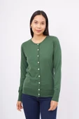 Peraluna MILA CARDIGAN Bisiklet Yaka Basic Pamuklu Kadın Triko Hırka - Koyu Yeşil thumbnail 2
