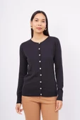 Peraluna MILA CARDIGAN Bisiklet Yaka Basic Pamuklu Kadın Triko Hırka - SİYAH thumbnail 2