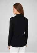 Peraluna Polo V Yaka Ribana Örgü Fit Kesim Kadın Triko Hırka - Siyah thumbnail 6