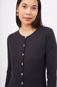 Peraluna MILA CARDIGAN Bisiklet Yaka Basic Pamuklu Kadın Triko Hırka - SİYAH thumbnail 3