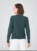 Peraluna Pamuklu Bisiklet Yaka Basic Kadın Triko Hırka - Koyu Yeşil Melanj thumbnail 6