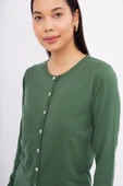Peraluna MILA CARDIGAN Bisiklet Yaka Basic Pamuklu Kadın Triko Hırka - Koyu Yeşil thumbnail 4