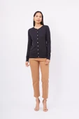 Peraluna MILA CARDIGAN Bisiklet Yaka Basic Pamuklu Kadın Triko Hırka - SİYAH thumbnail 1